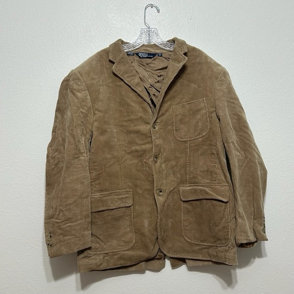 Polo Ralph Lauren Tan Brown Corduroy Suit Blazer Jacket Mens Size XL Vintage